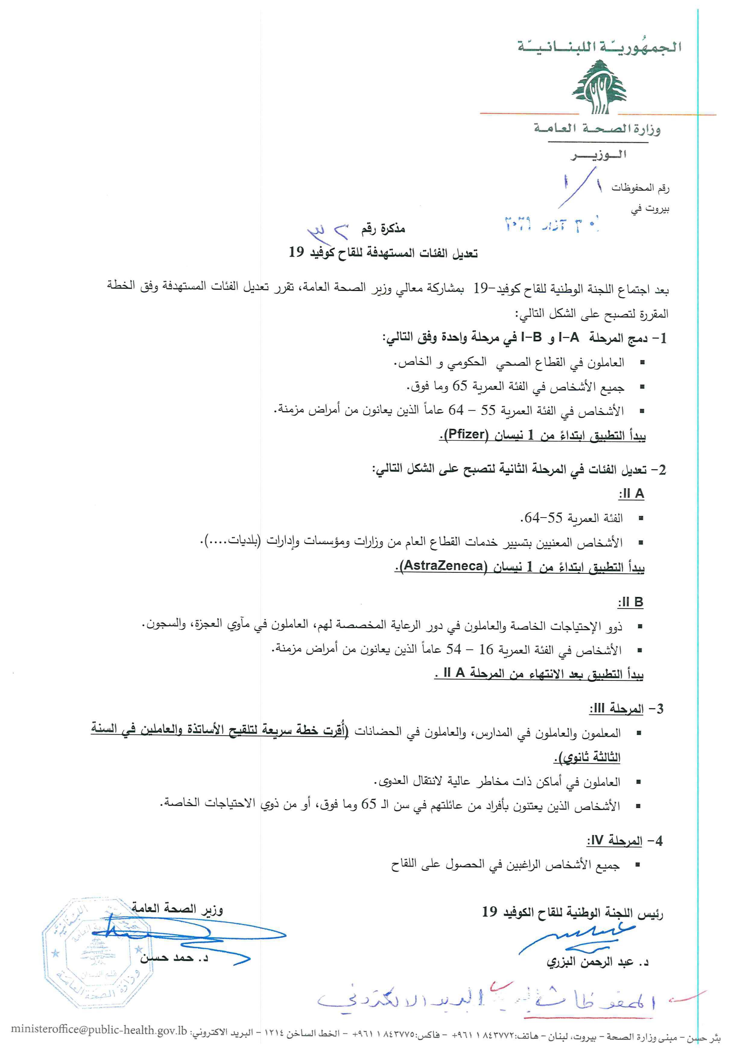 Issuance of Memo No. 32 on 30/3/2021 on The Amendment of the Target Groups for The Covid-19 Vaccine 