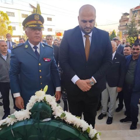 Nassereddine Places a Rose Wreath at the Tomb of Sabri Hamadeh in Hermel
