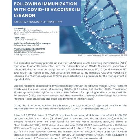 Adverse Events Following Immunization Monitoring-Covid-19 Vaccines-Lebanon